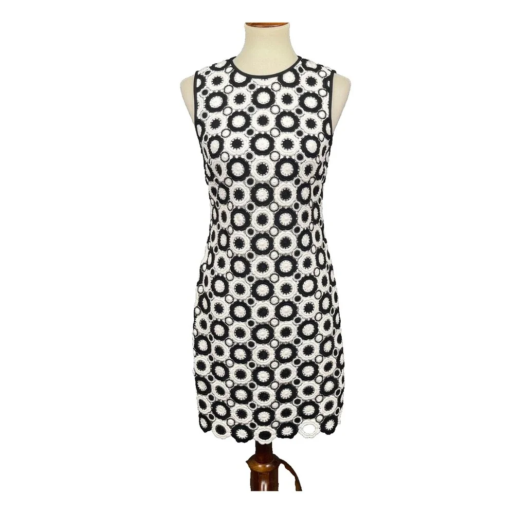 Kate Spade Dress Womens 2‎ Guipure Black White Crochet Lace Shift Sleeveless